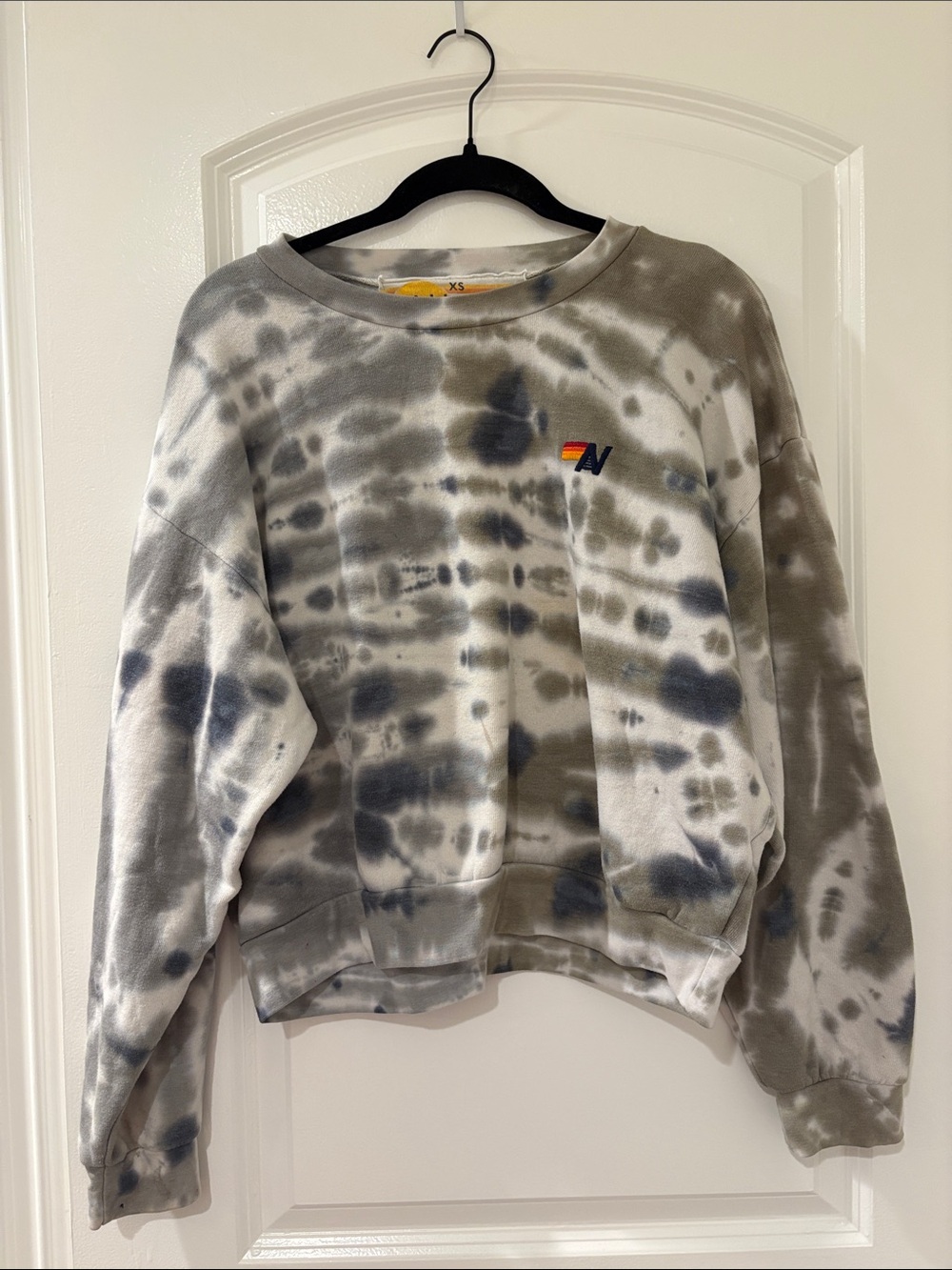 Aviator Nation Gray & White Tie-Dye Crewneck Sweatshirt with Multicolor Logo